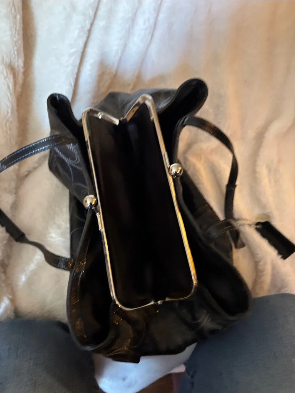 Coach Black Patent Leather Tote with Signature Graphic